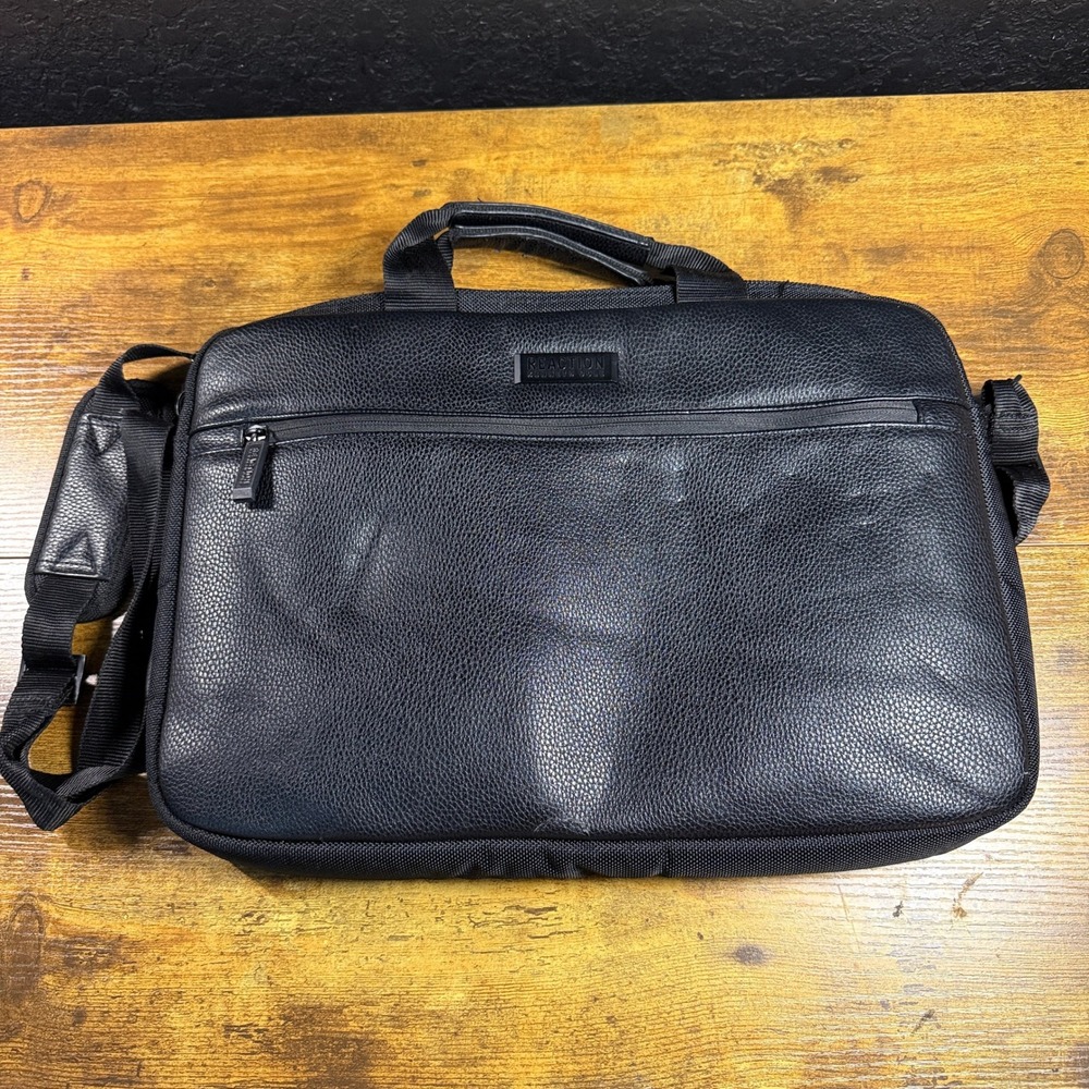 Kenneth Cole Reaction RFID Black Faux Leather Laptop Briefcase Messenger Bag OS